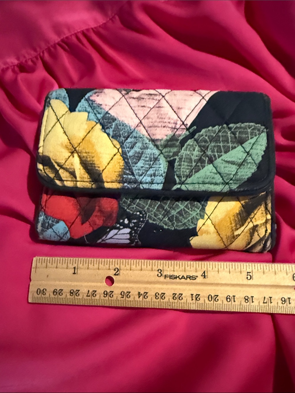 Vera Bradley Quilted Floral Fold-Over Wallet - Black, Yellow, Green, Red - Picture 5 of 8
